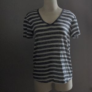 Grey and white stripe knit top